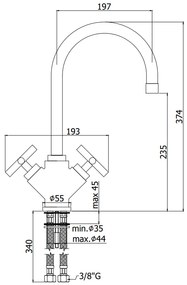 Paffoni quattro qtv180 gruppo lavello monoforo con canna ad ombrello 197mm orientabile cromo