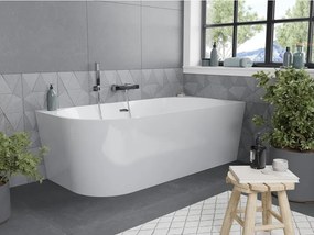 Mexen Mia vasca da bagno freestanding angolare destra 150 x 75 cm, bianca, troppopieno cromato - 52691507500P-01