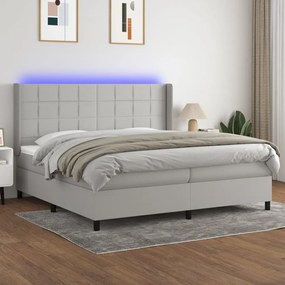 Letto a molle materasso e led grigio chiaro 200x200 cm tessuto