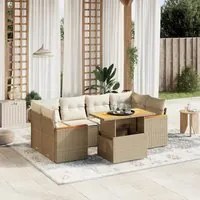 Set Divani da Giardino 7 pz con Cuscini Beige in Polyrattan 3272976