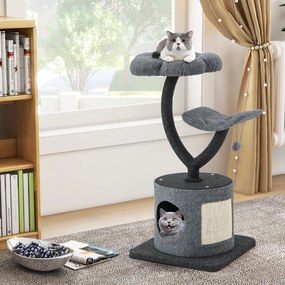 Costway Albero per gatti da interno con telaio curvo in metallo tappeto di corda di sisal, Torre per gatti alta 88cm Grigio