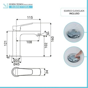 Set rubinetti lavabo e bidet in ottone cromo con piletta click clack linea Vegas