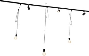 Sistema di illuminazione a binario Smart nero 3 faretti e lampada a sospensione monofase - Iconic Cavalux Jeana