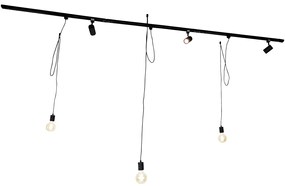 Sistema a binario intelligente nero con 3 faretti e lampada a sospensione monofase - Cavalux Jeana