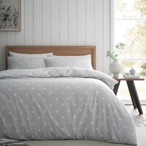 Set copripiumino e federa bianco e grigio in flanella per letto matrimoniale 200x200 cm Polka Dot – Catherine Lansfield