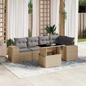 Set divano da giardino 6 pz con cuscini beige in polyrattan