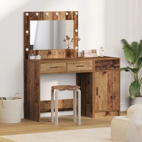 Set di tavolo da trucco 2 pezzi con led in legno vecchio e legno ingegnerizzato