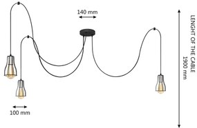Lampadario a sospensione con filo TUBE 3xE27/10W/230V ragno nero/cromo