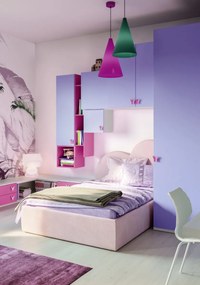 Cameretta completa doppia Capy linea Colorfull finitura Nuvola Frassino, Ciclamino e Malva