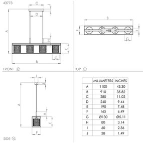 Lampadario Industrial Catterick 4 Luci Acciaio Nero