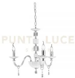 Lampadario livia 3 luci bianco- trasparente e cromo attacco e14 d.60cm