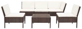 Set divani da giardino 6 pz con cuscini in polyrattan marrone