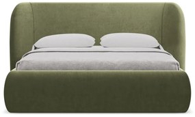 Letto matrimoniale imbottito verde con vano contenitore con griglia 180x200 cm Hauke - Makamii