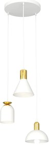 Lampadario 3 Luci Bragi Base Tonda Acciaio E Paralumi Forme Varie Bianco Oro