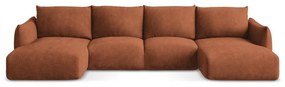 Divano angolare color terracotta allungabile (a U) con rivestimento in ciniglia Leila – Makamii