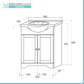 Mobile bagno a terra 55 bianco decape con lavabo e specchio Romantica
