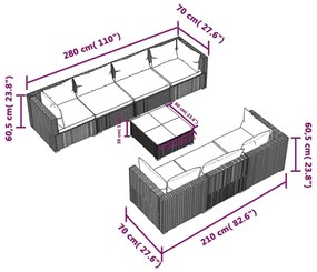 Set Mobili da Giardino con Cuscini 8 pz in Polyrattan Nero