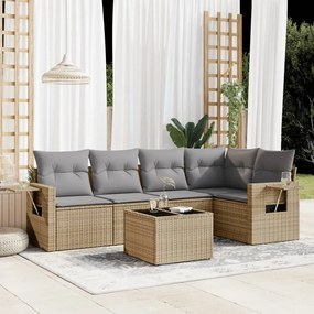 Set divano da giardino 6 pz con cuscini beige in polyrattan