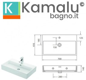 Kamalu - lavabo sospeso 70 cm squadrato ceramica litos-df70