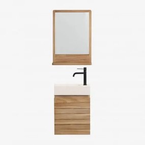 Set Arredo Bagno In Legno Teak Con Lavabo Integrato In Cemento Napier Legno Di Teak & Rectangular Madera (50x70 Cm) Mazure & Nero ↑20 Cm - Sklum