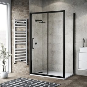 Porta doccia scorrevole Record L 141 x H 195cm, Sp. 6 mm in vetro vetro senza finitura / trasparente profilo nero