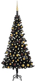 Albero di Natale Preilluminato con Palline Nero 180 cm PVC