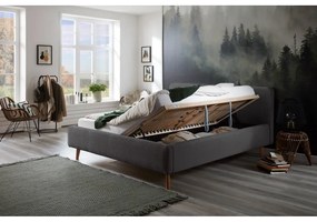 Letto matrimoniale imbottito grigio scuro con contenitore con rete inclusa 180x200 cm Mattis Cord – Meise Möbel