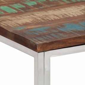 Tavolino salotto argento in acciaio inox e legno di recupero