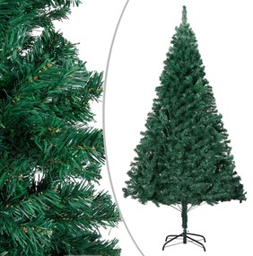 Albero di Natale Preilluminato con Palline Verde 210 cm PVC