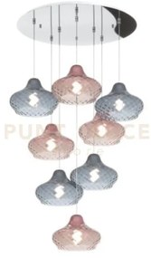 Sospensione cromo 8 luci tonda vetri (4 x piccolo ru + 4 x piccolo ...