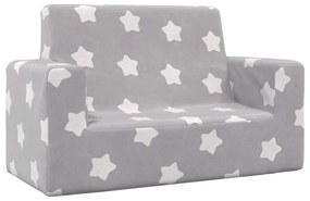 Divano Per Bambini 2 Posti Grigio Chiaro Stelle Morbido Peluche /