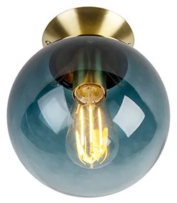 Lampadario Art Déco ottone con vetro blu oceano - Pallon