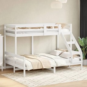Letto A Castello 90x200/140x200cm Bianco Legno Massello Di Pino /