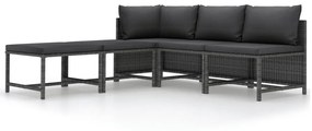 Set Divani da Giardino 5 pz con Cuscini in Polyrattan Grigio