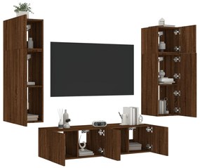 Mobili Tv A Muro Con Led 6pz Rovere Marrone Legno Multistrato /