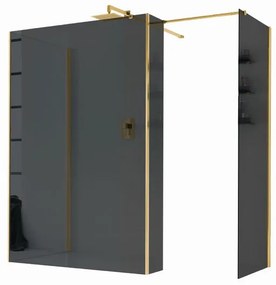 Box doccia walk-in Wens, vetro fumè 6 mm, 66-68 H 200 cm, profilo dorato