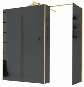 Box doccia walk-in Wens, vetro fumè 6 mm, H 200 cm, profilo dorato