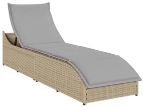 Lettino Prendisole Pieghevole Con Cuscino E Portaoggetti Beige /