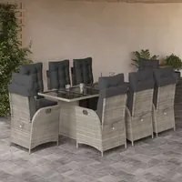 Set Pranzo da Giardino 9pz con Cuscini Grigio Chiaro Polyrattan 3213131