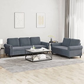 Set Di Divani 2 Pz Con Cuscini Grigio Scuro İn Velluto /