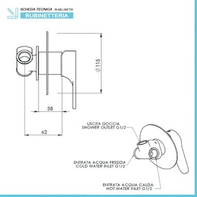 Miscelatore doccia ad incasso in ottone cromato di Rubinetterie Mariani Linea Surf