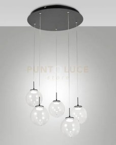 Ariel sospensione traspararente/ goccia 5luci tonda a led cct 2700k...