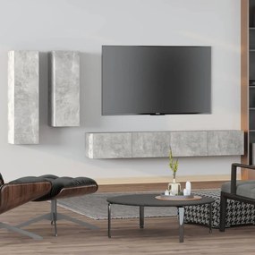 Set Di Mobili Porta Tv 4 Pz Grigio Cemento İn Legno Multistrato /