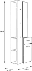 Mobile Ingresso 65x34x196 Con Specchio E Barra Appendiabiti Teka Bianco E Rovere