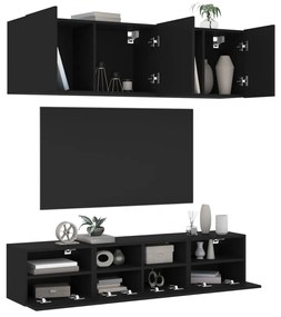 Mobili tv a muro 5pz neri in legno multistrato