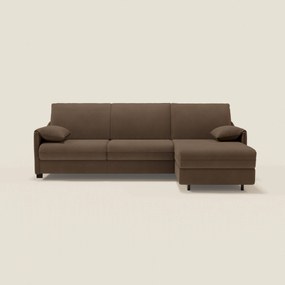 Primula divano letto angolare con materasso H18 cm - penisola contenitore in tessuto smacchiabile T05 marrone