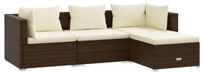 Set divani da giardino 4 pz con cuscini in polyrattan marrone