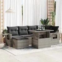 Set Divani da Giardino 7 pz con Cuscini Grigio in Polyrattan 3326511