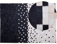 Tappeto Area Nero e Beige in pelle bovina con motivo patchwork Rettangolare 160 x 230 cm