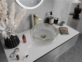 Mexen Aura lavabo da appoggio in vetro 39 x 39 cm, trasparente/oro - 24013905